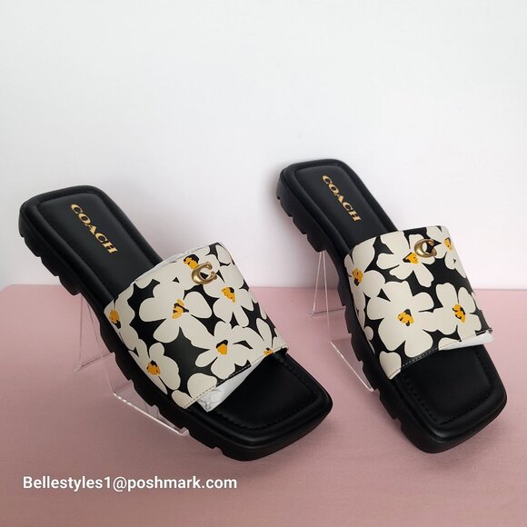 COACH Florence Smooth Leather Sandal With Flower Print -Chalk Multi- Women’s 9B⭐ - Picture 7 of 16